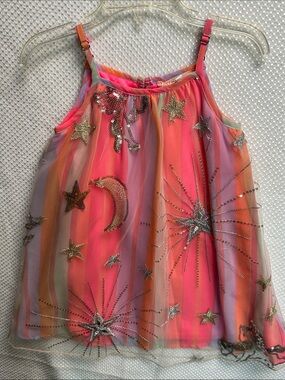 Baby Sara Pink Rainbow Striped Sequin Moon & Star Sundress. Adorable! NWT